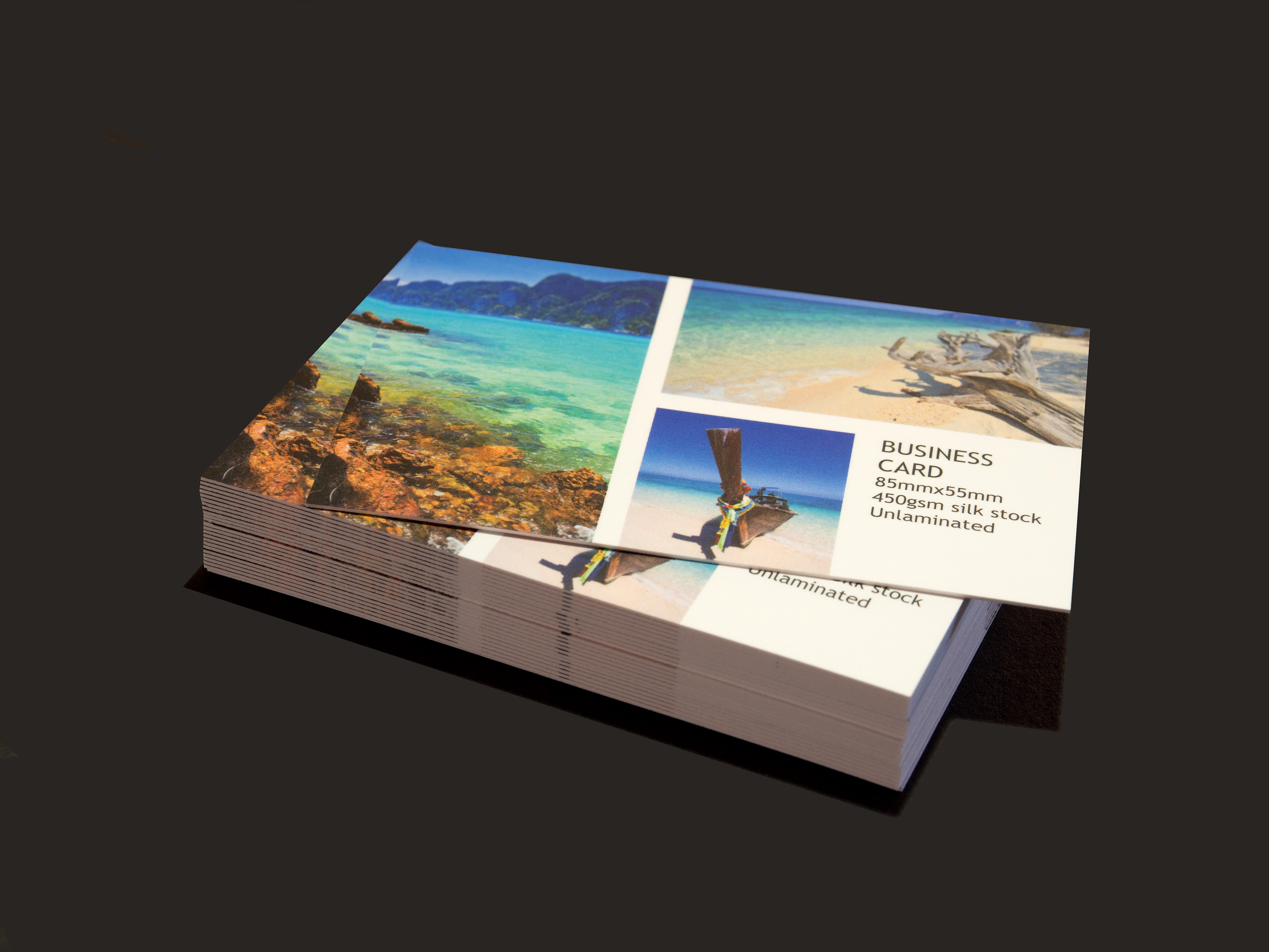 Stack of 450gsm business cards by Petes Printing UK.