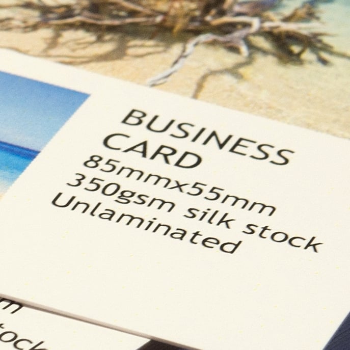 Close-up of 350gsm business cards by Petes Printing UK.
