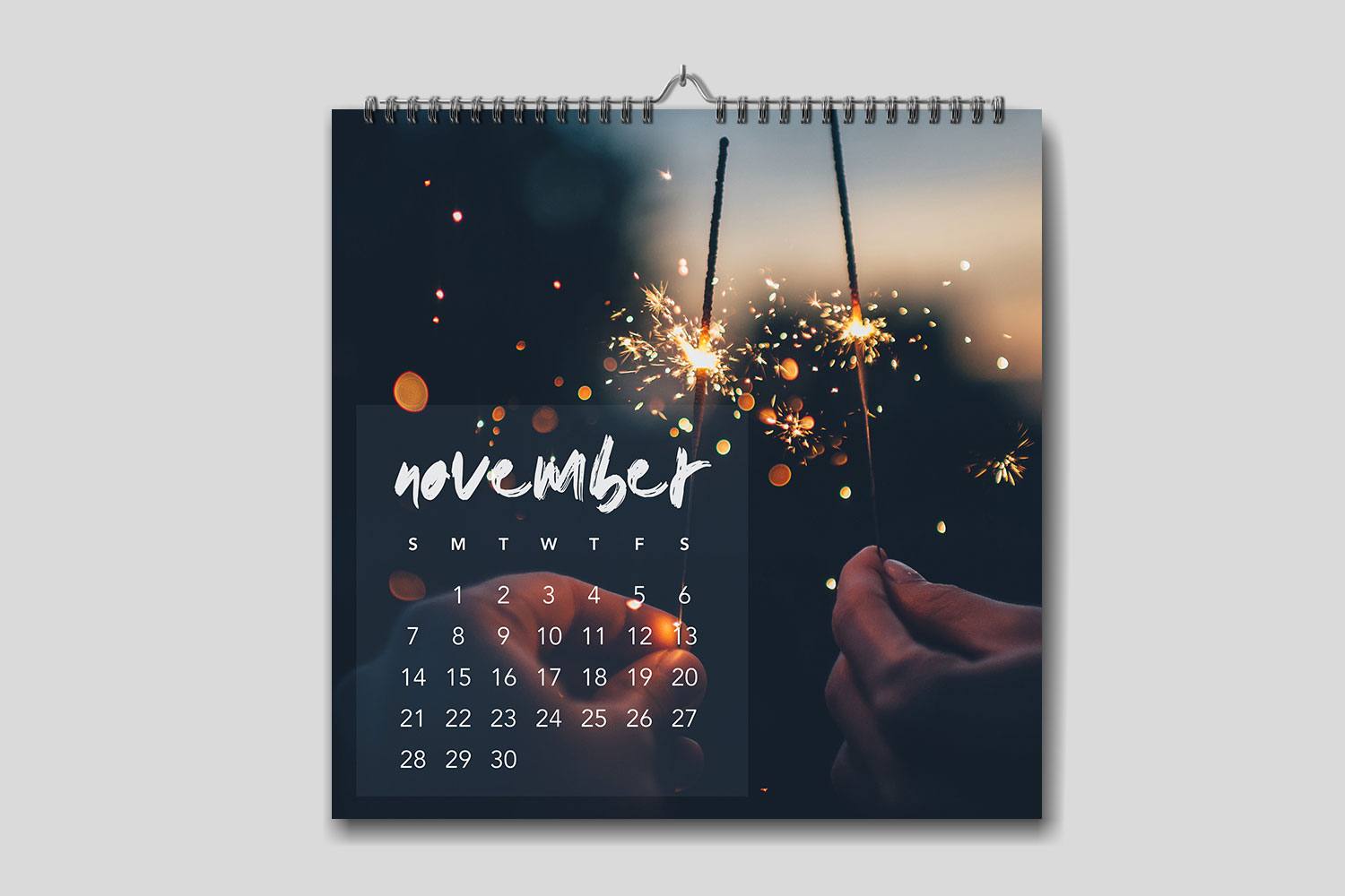 210mm square wire-bound calendar by Petes Printing UK